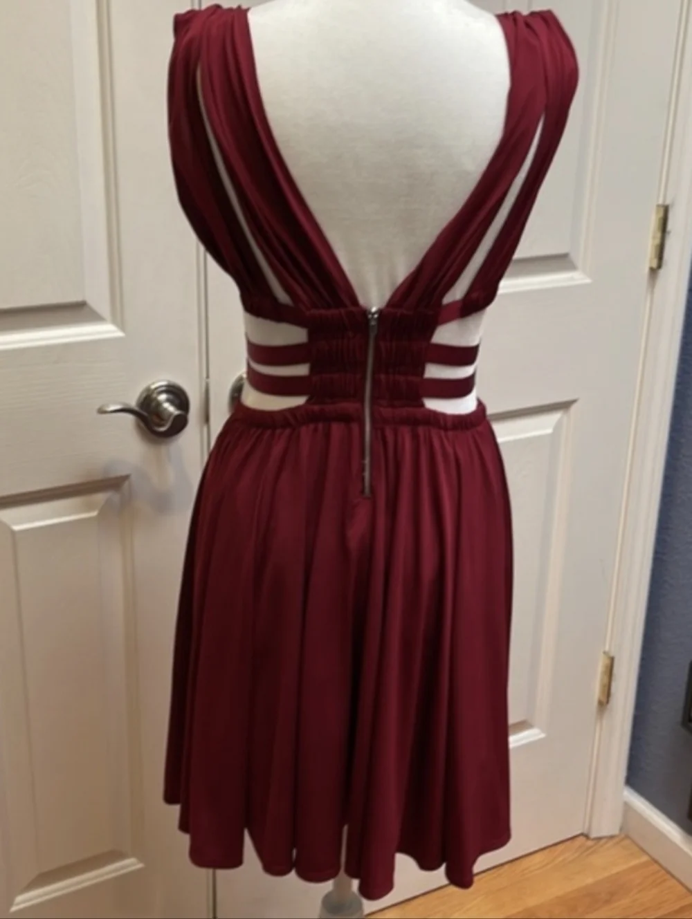 NWT Express Sleeveless Cutout Mini Dress, Color Wine Size S/P - Picture 2 of 15
